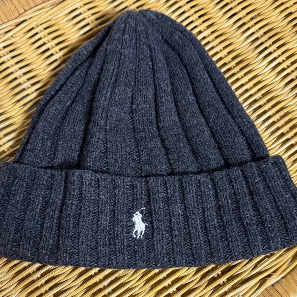 POLO RALPH LAUREN Logo-Embroidered Wool Blend Beanie Hat Gray